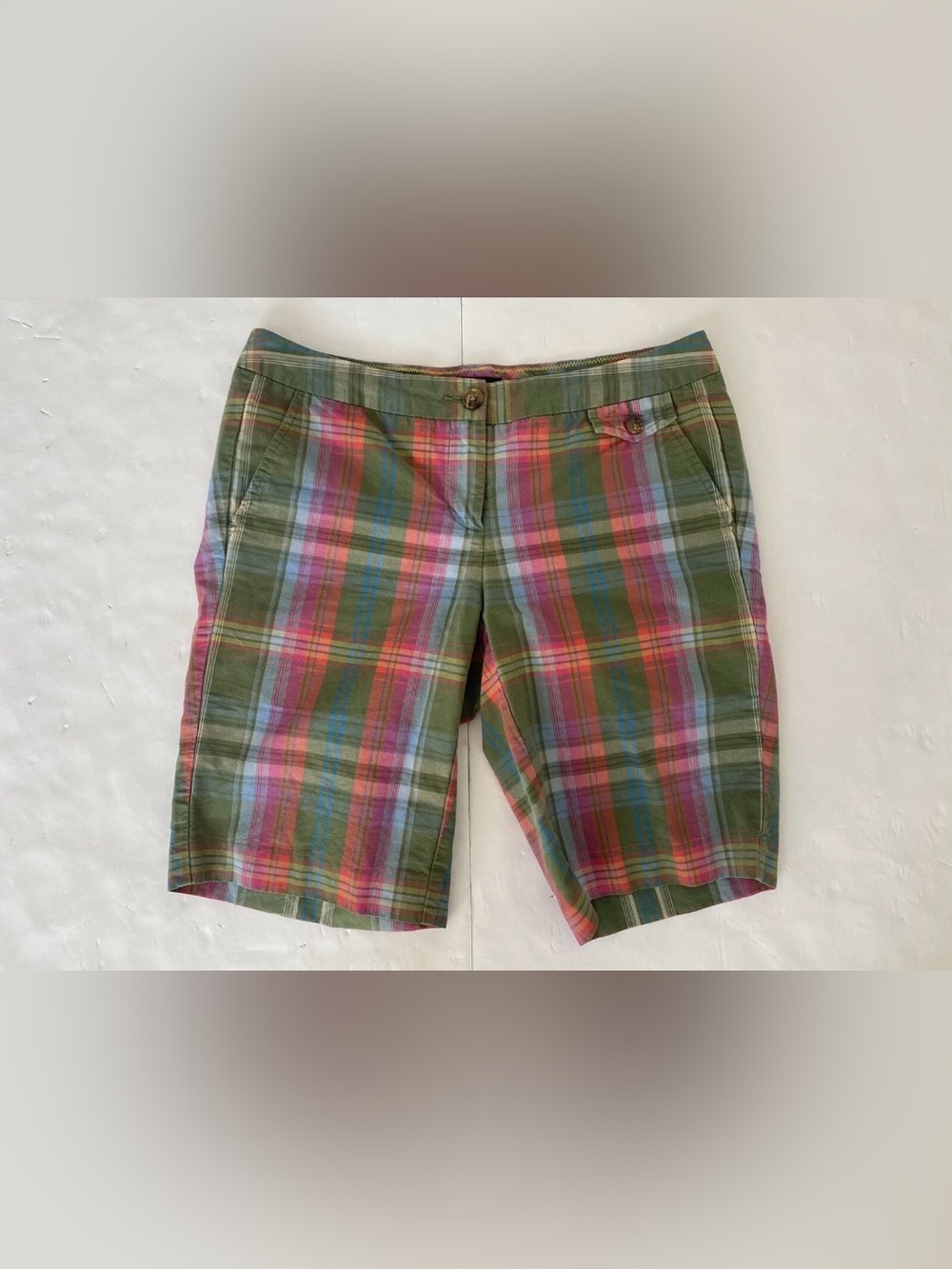 Tommy Hilfiger Olive Green Plaid Women’s Bermuda Shorts